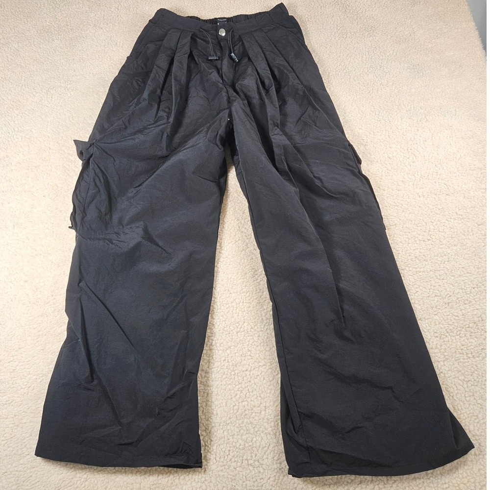 Forever‎ 21 Cargo Pants Womens Medium Black Wide Leg Pleated Gorpcore Streetwear